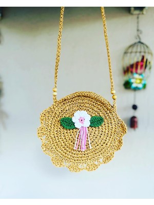 Pink Bag Handmade Hasır Örgü Papatyalı Çocuk Çanta