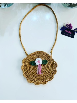 Pink Bag Handmade Hasır Örgü Papatyalı Çocuk Çanta