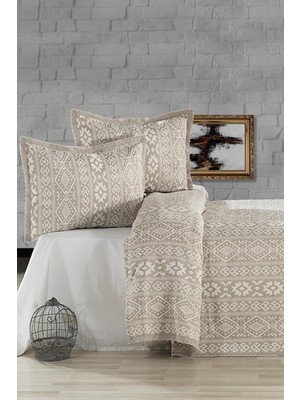 Evlen Home Collection Pamuklu Noir Çift Kişilik Pike Takımı Yatak Örtüsü (3 Parça) Gri