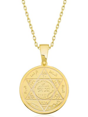 Ziu 925 Ayar Gold  Hz Süleyman Mührü Ünisex Kolye Uzunluk 45 cm