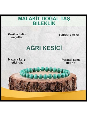 Safnaturel Sertifikalı Malakit Doğal Taş Bileklik 6 mm