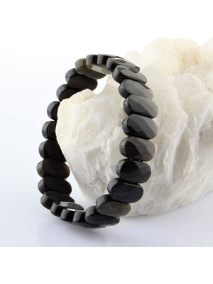 Safnaturel Sertifikalı Obsidyen Doğal Taş 9X14 mm Bileklik