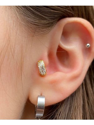 Ares Collection Cerrahi Çelik Zirkon Taşlı Tragus  Kıkırdak Helix Lobe Uyumlu Tombul Kalın Halka  Piercing Küpe