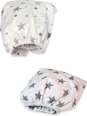 Baby Meva Pamuklu Bebek Çocuk Lastikli Çarşaf 70X110 (2 Adet) Yeni Gri Yıldızlılar