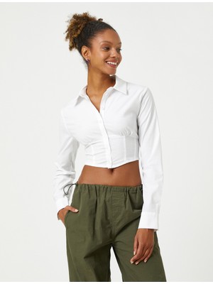 Koton Crop Gömlek Korsajlı Uzun Kollu Klasik Manşet Yaka