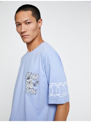 Koton Basic Oversize Tişört Bisiklet Yaka Baskılı Kısa Kollu