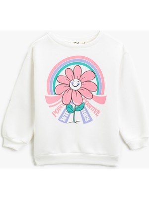 Koton Oversize Sweatshirt Çiçek Baskılı Simli Uzun Kollu