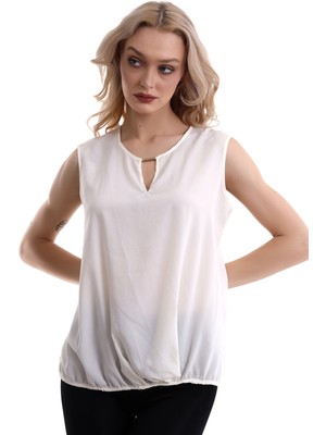 Cotton Mood 7280169 Damla Garnili Kolsuz Bluz Ekru