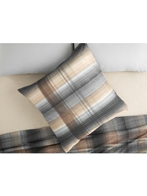 English Home Flowing Plaid Pamuklu Tekli Yastık Kılıfı 80 x 80 cm Antrasit - Bej