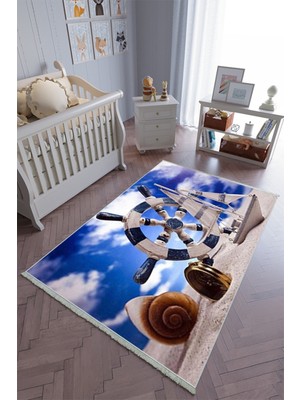 10 Post Online Çocuk Odası Halısı Lacivert Yolluk Kaymaz Yuvarlak Oval Kesme Ince Yıkanabilir Halı