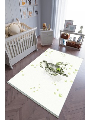 10 Post Online Çocuk Odası Halısı Yeşil Yolluk Kaymaz Yuvarlak Oval Kesme Ince Yıkanabilir Halı