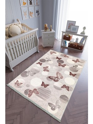 10 Post Online Çocuk Odası Halısı Bordo Krem Yolluk Kaymaz Yuvarlak Oval Kesme Ince Yıkanabilir Halı