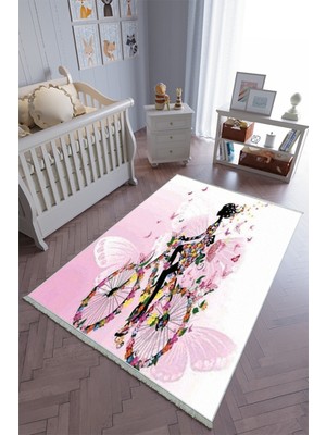 10 Post Online Çocuk Odası Halısı Mor Kız Yolluk Kaymaz Yuvarlak Oval Kesme Ince Yıkanabilir Halı