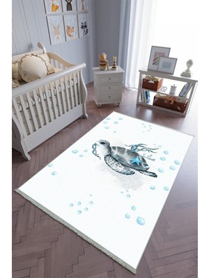 10 Post Online Çocuk Odası Halısı Mavi Gri Yolluk Kaymaz Yuvarlak Oval Kesme Ince Yıkanabilir Halı