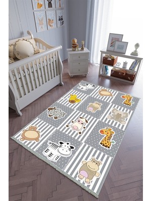 10 Post Online Çocuk Odası Halısı Turuncu Gri Yolluk Kaymaz Yuvarlak Oval Kesme Ince Yıkanabilir Halı