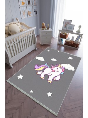 10 Post Online Çocuk Odası Halısı Gri Mor Pembe Yolluk Kaymaz Yuvarlak Oval Kesme Ince Yıkanabilir Halı