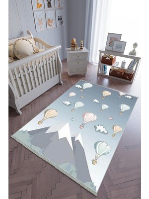 10 Post Online Çocuk Odası Halısı Gri Mavi Pembe Yolluk Kaymaz Yuvarlak Oval Kesme Ince Yıkanabilir Halı