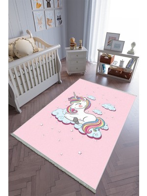 10 Post Online Çocuk Odası Halısı Pembe Gri Yolluk Kaymaz Yuvarlak Oval Kesme Ince Yıkanabilir Halı