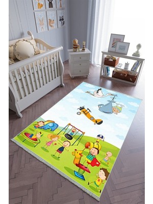 10 Post Online Çocuk Odası Halısı Çok Renkli Mavi Yolluk Kaymaz Yuvarlak Oval Kesme Ince Yıkanabilir Halı