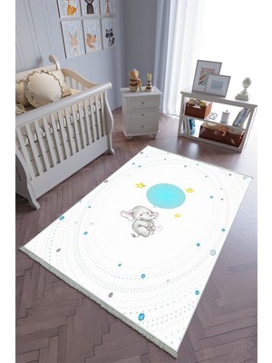 10 Post Online Çocuk Odası Halısı Mavi Beyaz Sarı Yolluk Kaymaz Yuvarlak Oval Kesme Ince Yıkanabilir Halı