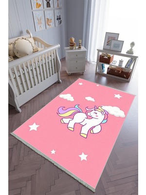 10 Post Online Çocuk Odası Halısı Pembe Mor Yolluk Kaymaz Yuvarlak Oval Kesme Ince Yıkanabilir Halı