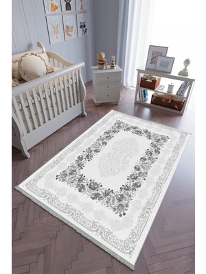 10 Post Online Çocuk Odası Halısı Gri Yolluk Kaymaz Yuvarlak Oval Kesme Ince Yıkanabilir Halı