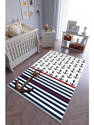 10 Post Online Çocuk Odası Halısı Beyaz Lacivert Yolluk Kaymaz Yuvarlak Oval Kesme Ince Yıkanabilir Halı