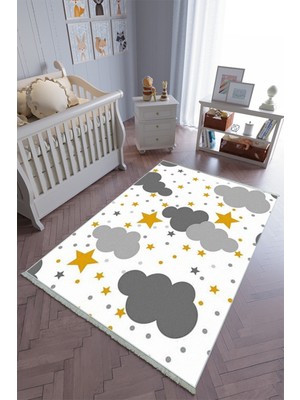 10 Post Online Çocuk Odası Halısı Beyaz Gri Sarı Yolluk Kaymaz Yuvarlak Oval Kesme Ince Yıkanabilir Halı