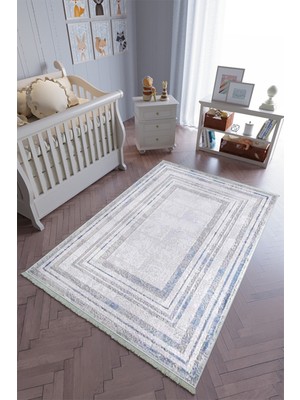 10 Post Onlineçocuk Odası Halısı Mavi Yolluk Kaymaz Yuvarlak Oval Kesme Ince Yıkanabilir Halı