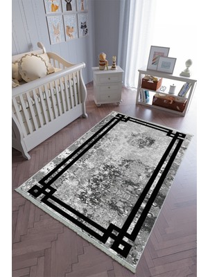 10 Post Onlineçocuk Odası Halısı Gri Siyah Yolluk Kaymaz Yuvarlak Oval Kesme Ince Yıkanabilir Halı