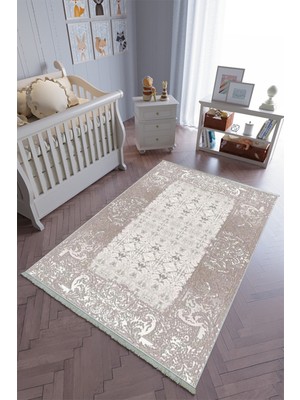 10 Post Onlineçocuk Odası Halısı Bej Krem Yolluk Kaymaz Yuvarlak Oval Kesme Ince Yıkanabilir Halı