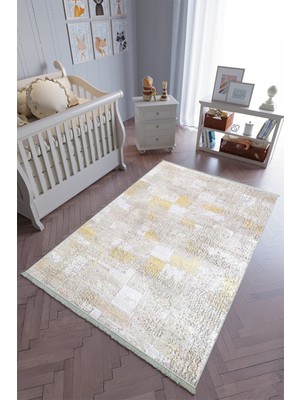 10 Post Onlineçocuk Odası Halısı Gri Sarı Yolluk Kaymaz Yuvarlak Oval Kesme Ince Yıkanabilir Halı