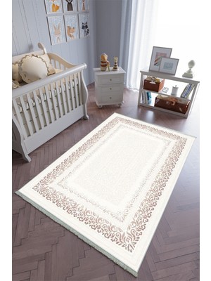 10 Post Onlineçocuk Odası Halısı Pembe Ekru Yolluk Kaymaz Yuvarlak Oval Kesme Ince Yıkanabilir Halı