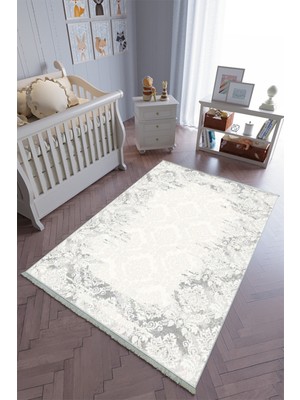 10 Post Onlineçocuk Odası Halısı Gri Ekru Yolluk Kaymaz Yuvarlak Oval Kesme Ince Yıkanabilir Halı