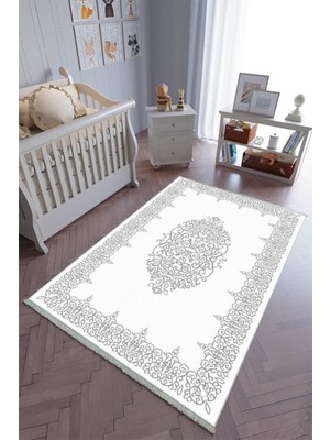 10 Post Onlineçocuk Odası Halısı Gri Beyaz Yolluk Kaymaz Yuvarlak Oval Kesme Ince Yıkanabilir Halı