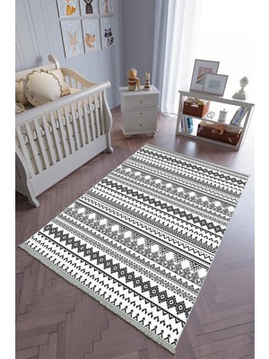 10 Post Onlineçocuk Odası Halısı Siyah Beyaz Yolluk Kaymaz Yuvarlak Oval Kesme Ince Yıkanabilir Halı