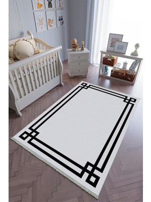 10 Post Onlineçocuk Odası Halısı Gri Siyah Yolluk Kaymaz Yuvarlak Oval Kesme Ince Yıkanabilir Halı