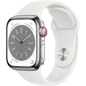 Watch Series 8 Gps + Cellular 41MM Silver Stainless Steel Case With White Sport Band - Regular - MNJ53TU/A