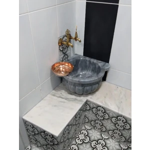 Gri Köşe Kavun Dilimli Mermer Kurna