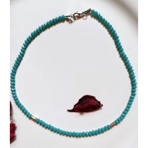 Store Atak Handmade Parlak Turkuaz Kristal Taş Gümüş Detaylı Kadın Kolye