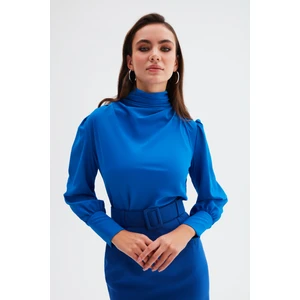 Drape Detaylı  Bluz - Sax Mavi