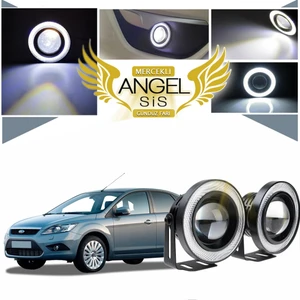 STS Oto Aksesuar Ford Focus 2,5 Uyumlu, Universal Mercekli LED Angel Sis Farı, 76MM Beyaz Renk