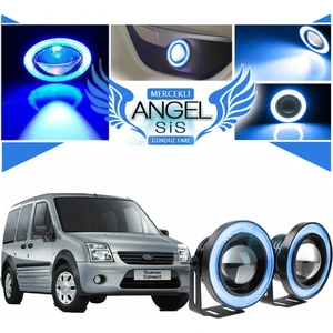 STS Oto Aksesuar Ford Transit Connect Uyumlu, Universal Mercekli LED Angel Sis Farı, 76MM Buz Mavi Renk