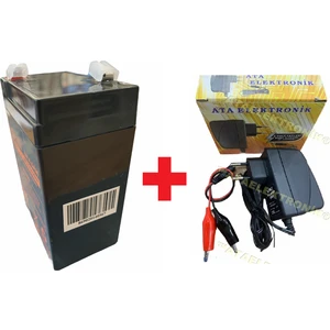 Ata Elektronik 6 Volt 4A 6 V 4 Amper Pilsan Tombik Aliş Çocuk Oyuncak Akülü Araba Için Işıldak Terazi Mini Sarjlı El Süpürge Aküsü 70X48X101MM + 6 Volt 1 Amper Şarj Cihazı