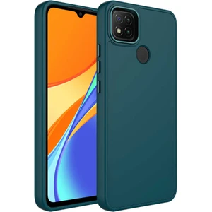 Case 4U Xiaomi Redmi 9c Kılıf Metal Çerçeve Hassas Butonlu Renkli Içi Kadife Lansman Kılıfı Luna Kapak Koyu Yeşil