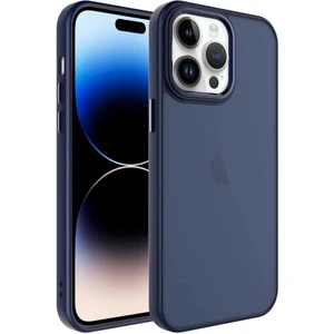 Case 4U Apple iPhone 14 Pro Max Kılıf Pastel Renkli Buzlu Arka Yüzey Sert PC May Kapak Lacivert