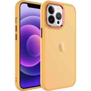 Case 4U Apple iPhone 13 Pro Kılıf Pastel Renkli Buzlu Arka Yüzey Sert PC May Kapak Turuncu