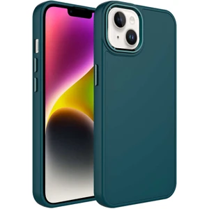 Case 4U Apple iPhone 14 Plus Kılıf Metal Çerçeve Hassas Butonlu Renkli Içi Kadife Lansman Kılıfı Luna Kapak Koyu Yeşil