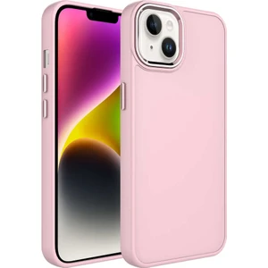 Case 4U Apple iPhone 14 Plus Kılıf Metal Çerçeve Hassas Butonlu Renkli Içi Kadife Lansman Kılıfı Luna Kapak Pembe