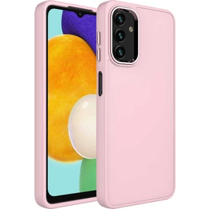 Case 4U Samsung Galaxy A13 4g Uyumlu Kılıf Metal Çerçeve Hassas Butonlu Renkli Içi Kadife Lansman Kılıfı Luna Kapak Pembe